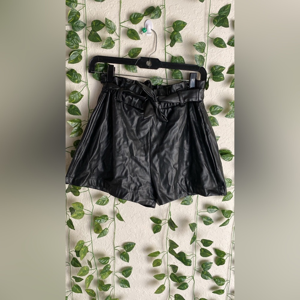 Black Faux Leather Women's Shorts